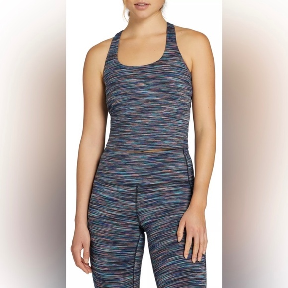 NWT DSG Women's Momentum Cropped Tank Top XL Black Rainbow Athletic Gym Running‎ - Picture 1 of 12
